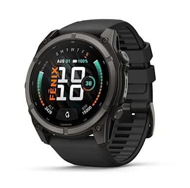 Fenix 9 - 51 мм титан с DLC-покрытием угольно-серого цвета и черным силиконовым ремешком