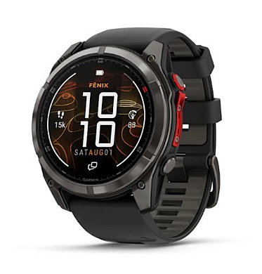 Fenix 8 Pro – 51 мм MicroLED Sapphire титан с DLC-покрытием Carbon Gray с черным/серым силиконовым ремешком
