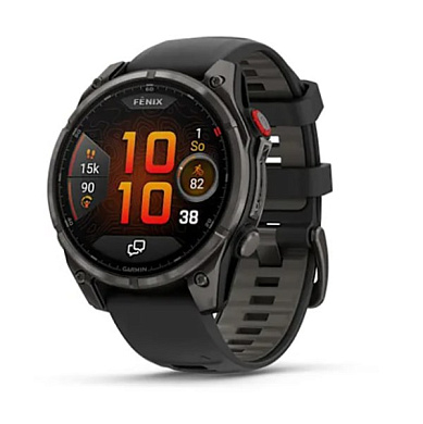 Fenix 8 Pro - 47 мм AMOLED Sapphire титановый корпус с DLC-покрытием Carbon Gray и силиконовый ремешок черного/серого цвета