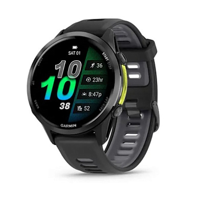 Forerunner 970 Carbon Gray DLC Titanium с черным корпусом и ремешком черного и прозрачного белого цвета Forerunner 970 Carbon Gray DLC Titanium с черным корпусом и ремешком черного и прозрачного белого цвета