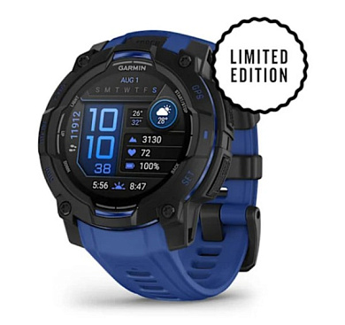 Instinct 3 – 45 мм AMOLED черные с сине/черным силиконовым ремешком