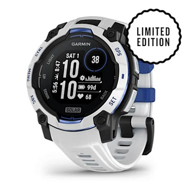 Instinct 3 – 45 мм Solar белый камень с силиконовым ремешком с синей полосой Whitestone/Bolt