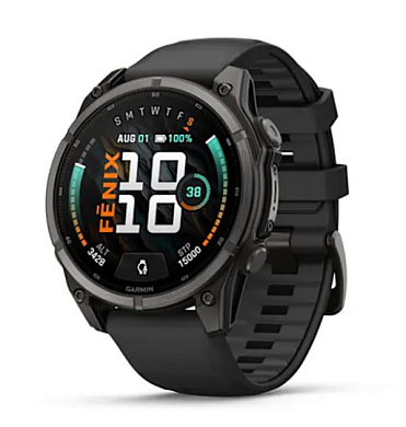 Fenix 9 - 47 мм титан с DLC-покрытием угольно-серого цвета и черным силиконовым ремешком