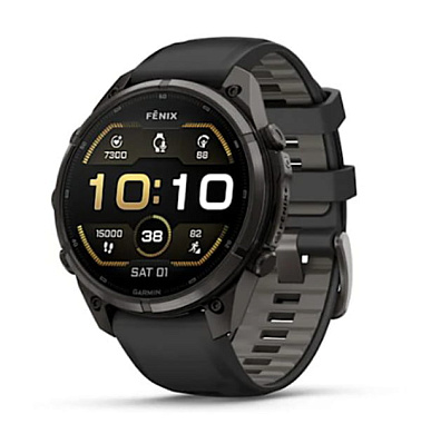 Fenix 9 Pro - 47 мм титан с DLC-покрытием угольно-серого цвета с силиконовым ремешком черного/серого цвета