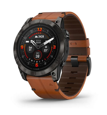 Epix™ Pro (Gen 2) 51 мм - Sapphire - титан DLC Carbon Grey с кожаным ремешком каштанового цвета