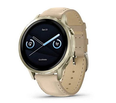 Venu 4 41 мм лунное золото с ремешком из силикона цвета кости и кожаным ремешком цвета светло-песочного цвета Venu 4 41 мм лунное золото с ремешком из силикона цвета кости и кожаным ремешком цвета светло-песочного цвета