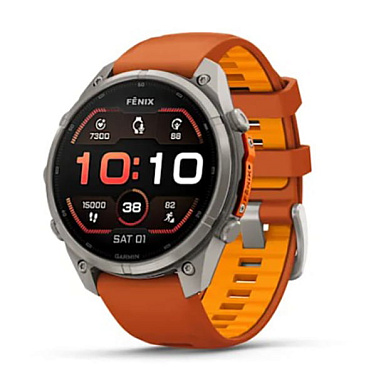 Fenix 9 Pro - 47 мм титановый с силиконовым ремешком цвета осенний оранжевый/искрящийся оранжевый.