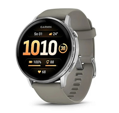 Venu 4 45 мм cеребристый с серебристо-серым силиконовым ремешком Venu 4 45 мм cеребристый с серебристо-серым силиконовым ремешком