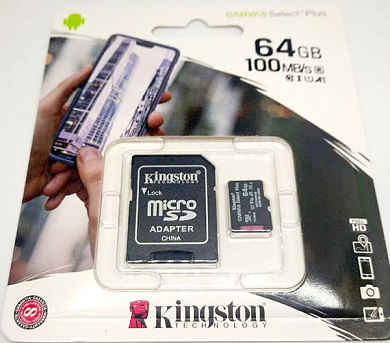 Карта памяти Kingston Canvas React SDCs2/64GB microSDXC 64GB (с адаптером)